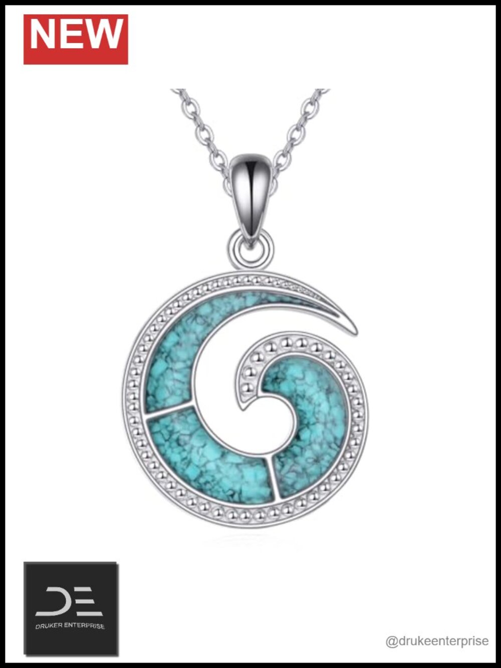 Ocean Wave Necklace for Women 925 Sterling Silver Turquoise Pendant Beach